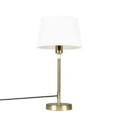 QAZQA Tischlampen|Wohnzimmerlampen*Tischlampe Gold / Messing mit Lampenschirm weiß 25 cm verstellbar - Parte
