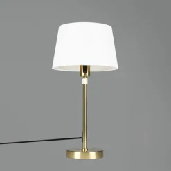 QAZQA Tischlampen|Wohnzimmerlampen*Tischlampe Gold / Messing mit Lampenschirm weiß 25 cm verstellbar - Parte