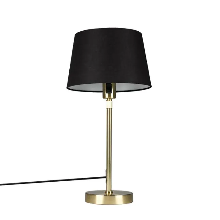 QAZQA Tischlampen|Wohnzimmerlampen*Tischlampe Gold / Messing mit Schirm schwarz 25 cm verstellbar - Parte