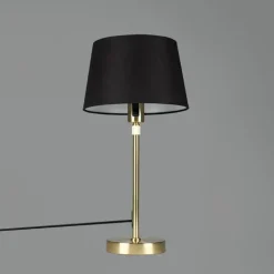 QAZQA Tischlampen|Wohnzimmerlampen*Tischlampe Gold / Messing mit Schirm schwarz 25 cm verstellbar - Parte
