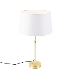 QAZQA Tischlampen|Wohnzimmerlampen*Tischlampe Gold / Messing mit Leinenschirm weiß 35 cm - Parte