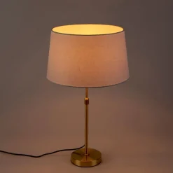 QAZQA Tischlampen|Wohnzimmerlampen*Tischlampe Gold / Messing mit Leinenschirm weiß 35 cm - Parte