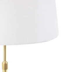 QAZQA Tischlampen|Wohnzimmerlampen*Tischlampe Gold / Messing mit Leinenschirm weiß 35 cm - Parte