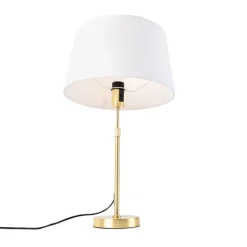 QAZQA Tischlampen|Wohnzimmerlampen*Tischlampe Gold / Messing mit Leinenschirm weiß 35 cm - Parte
