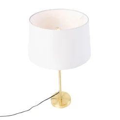 QAZQA Tischlampen|Wohnzimmerlampen*Tischlampe Gold / Messing mit Leinenschirm weiß 35 cm - Parte
