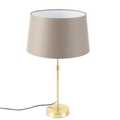 QAZQA Küchenlampen|Tischlampen*Tischlampe Gold / Messing mit Leinenschirm Taupe 35 cm - Parte