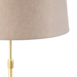 QAZQA Küchenlampen|Tischlampen*Tischlampe Gold / Messing mit Leinenschirm Taupe 35 cm - Parte
