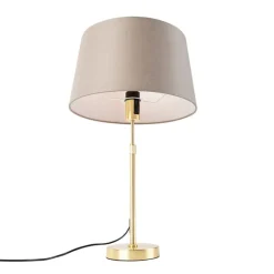QAZQA Küchenlampen|Tischlampen*Tischlampe Gold / Messing mit Leinenschirm Taupe 35 cm - Parte