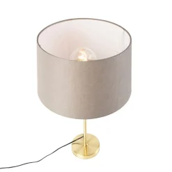 QAZQA Küchenlampen|Tischlampen*Tischlampe Gold / Messing mit Leinenschirm Taupe 35 cm - Parte