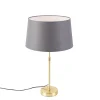 QAZQA Tischlampen|Wohnzimmerlampen*Tischlampe Gold / Messing mit Leinenschirm grau 35 cm - Parte