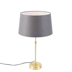 QAZQA Tischlampen|Wohnzimmerlampen*Tischlampe Gold / Messing mit Leinenschirm grau 35 cm - Parte