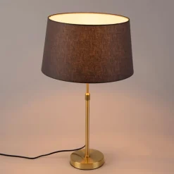 QAZQA Tischlampen|Wohnzimmerlampen*Tischlampe Gold / Messing mit Leinenschirm grau 35 cm - Parte