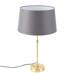 QAZQA Tischlampen|Wohnzimmerlampen*Tischlampe Gold / Messing mit Leinenschirm grau 35 cm - Parte