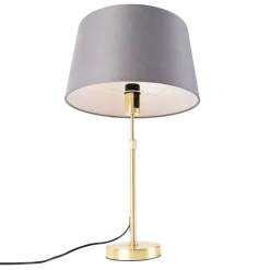 QAZQA Tischlampen|Wohnzimmerlampen*Tischlampe Gold / Messing mit Leinenschirm grau 35 cm - Parte