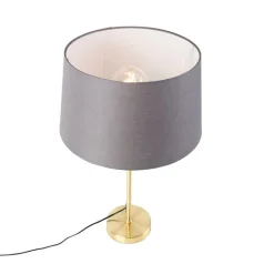 QAZQA Tischlampen|Wohnzimmerlampen*Tischlampe Gold / Messing mit Leinenschirm grau 35 cm - Parte