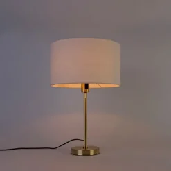 QAZQA Tischlampen|Wohnzimmerlampen*Tischlampe gold verstellbar mit Schirm weiß 35 cm - Parte