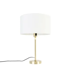 QAZQA Tischlampen|Wohnzimmerlampen*Tischlampe gold verstellbar mit Schirm weiß 35 cm - Parte