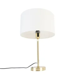 QAZQA Tischlampen|Wohnzimmerlampen*Tischlampe gold verstellbar mit Schirm weiß 35 cm - Parte