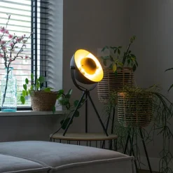 QAZQA Tischlampen|Wohnzimmerlampen*Tischlampe schwarz mit Gold 63,3 cm Stativ verstellbar - Magnax