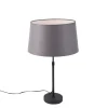 QAZQA Tischlampen|Wohnzimmerlampen*Tischlampe schwarz mit Leinenschirm grau 35 cm verstellbar - Parte