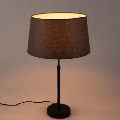 QAZQA Tischlampen|Wohnzimmerlampen*Tischlampe schwarz mit Leinenschirm grau 35 cm verstellbar - Parte
