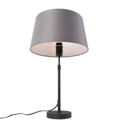 QAZQA Tischlampen|Wohnzimmerlampen*Tischlampe schwarz mit Leinenschirm grau 35 cm verstellbar - Parte