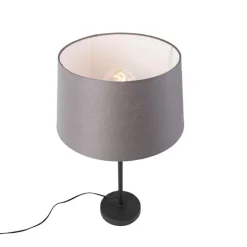 QAZQA Tischlampen|Wohnzimmerlampen*Tischlampe schwarz mit Leinenschirm grau 35 cm verstellbar - Parte