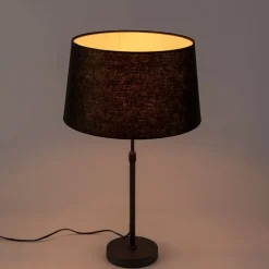 QAZQA Tischlampen|Wohnzimmerlampen*Tischlampe schwarz mit Leinenschirm schwarz 35 cm verstellbar - Parte