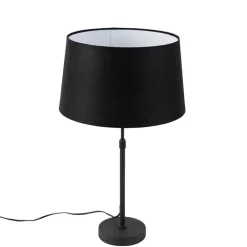 QAZQA Tischlampen|Wohnzimmerlampen*Tischlampe schwarz mit Leinenschirm schwarz 35 cm verstellbar - Parte