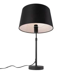 QAZQA Tischlampen|Wohnzimmerlampen*Tischlampe schwarz mit Leinenschirm schwarz 35 cm verstellbar - Parte