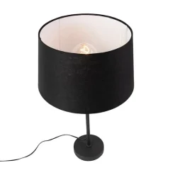 QAZQA Tischlampen|Wohnzimmerlampen*Tischlampe schwarz mit Leinenschirm schwarz 35 cm verstellbar - Parte