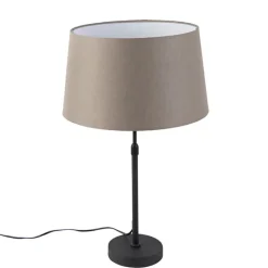 QAZQA Tischlampen|Wohnzimmerlampen*Tischlampe schwarz mit Leinenschirm taupe 35 cm verstellbar - Parte