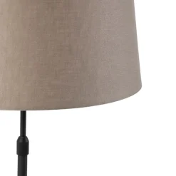 QAZQA Tischlampen|Wohnzimmerlampen*Tischlampe schwarz mit Leinenschirm taupe 35 cm verstellbar - Parte