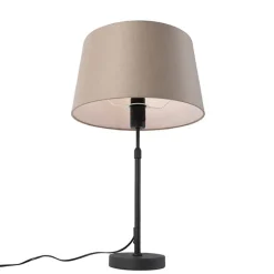 QAZQA Tischlampen|Wohnzimmerlampen*Tischlampe schwarz mit Leinenschirm taupe 35 cm verstellbar - Parte