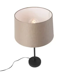 QAZQA Tischlampen|Wohnzimmerlampen*Tischlampe schwarz mit Leinenschirm taupe 35 cm verstellbar - Parte