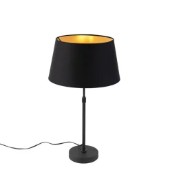 QAZQA Tischlampen|Wohnzimmerlampen*Tischlampe schwarz mit Schirm schwarz mit Gold 35 cm - Parte