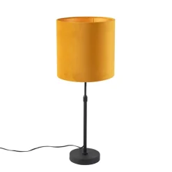 QAZQA Tischlampen|Wohnzimmerlampen*Tischlampe schwarz mit Veloursschirm gelb mit Gold 25 cm - Parte