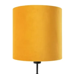 QAZQA Tischlampen|Wohnzimmerlampen*Tischlampe schwarz mit Veloursschirm gelb mit Gold 25 cm - Parte