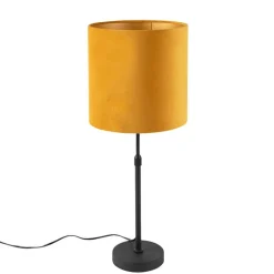 QAZQA Tischlampen|Wohnzimmerlampen*Tischlampe schwarz mit Veloursschirm gelb mit Gold 25 cm - Parte