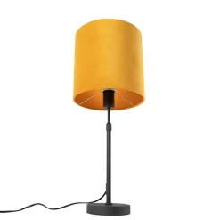 QAZQA Tischlampen|Wohnzimmerlampen*Tischlampe schwarz mit Veloursschirm gelb mit Gold 25 cm - Parte