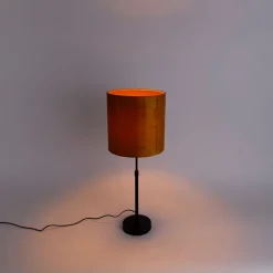 QAZQA Tischlampen|Wohnzimmerlampen*Tischlampe schwarz Samtschirm Gold 25 cm verstellbar - Parte