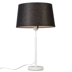 QAZQA Tischlampen|Wohnzimmerlampen*Tischlampe weiß mit Schirm schwarz 35 cm verstellbar - Parte