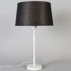 QAZQA Tischlampen|Wohnzimmerlampen*Tischlampe weiß mit Schirm schwarz 35 cm verstellbar - Parte