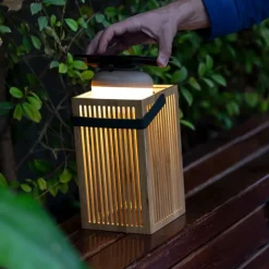 Newgarden Gartenbeleuchtung|Led-Außenleuchten*Tischleuchte aus Bambus inkl. LED Dimmbar IP54 Solar Wiederaufladbar mit Fernbedienung - Okinawa