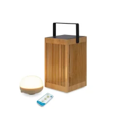 Newgarden Gartenbeleuchtung|Led-Außenleuchten*Tischleuchte aus Bambus inkl. LED Dimmbar IP54 Solar Wiederaufladbar mit Fernbedienung - Okinawa