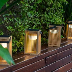 Newgarden Gartenbeleuchtung|Led-Außenleuchten*Tischleuchte aus Bambus inkl. LED Dimmbar IP54 Solar Wiederaufladbar mit Fernbedienung - Okinawa