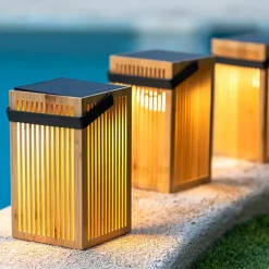 Newgarden Gartenbeleuchtung|Led-Außenleuchten*Tischleuchte aus Bambus inkl. LED Dimmbar IP54 Solar Wiederaufladbar mit Fernbedienung - Okinawa
