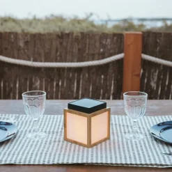 Newgarden Gartenbeleuchtung|Led-Außenleuchten*Tischleuchte aus Bambus mit Flammeneffekt inkl. LED IP44 Solar Wiederaufladbar - Vega