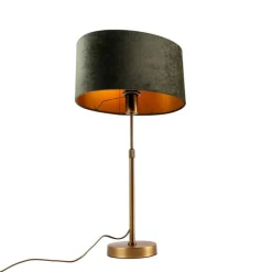 QAZQA Tischlampen|Wohnzimmerlampen*Tischleuchte Bronze mit ovalem Samtschirm Grün 35cm - Parte