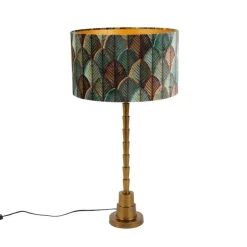 QAZQA Tischlampen|Wohnzimmerlampen*Tischleuchte Bronze mit Samtlampenschirm Blattdesign und goldener Innenseite - Pisos